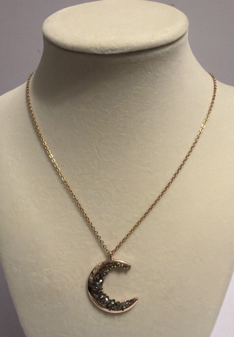 Crystial Moon Necklace Rose Gold Tone, 18 Inch With 1 Inch Extension